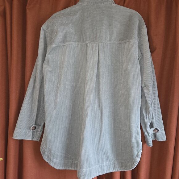 Cottagecore 100% Cotton Corduroy Button-Up Shirt Jacket S Light Green Collared - Picture 2 of 8